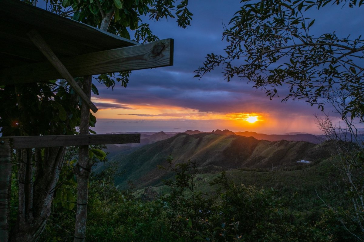 Mountain valley at sunset