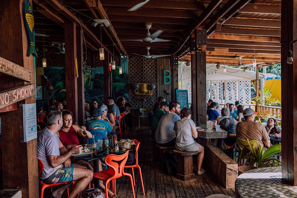 dining space at Bananas restaurant in Vieques. 