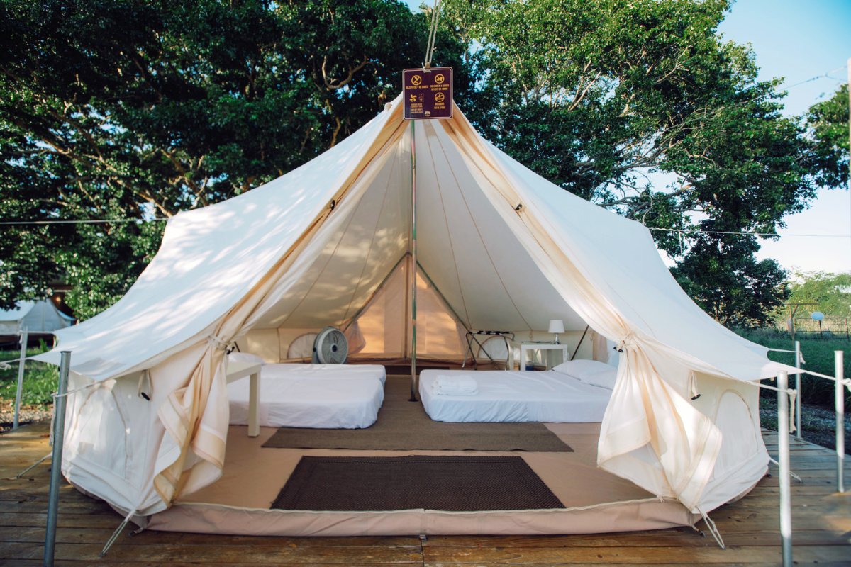 View of a fancy camping tent at Pitahaya in Cabo Rojo.