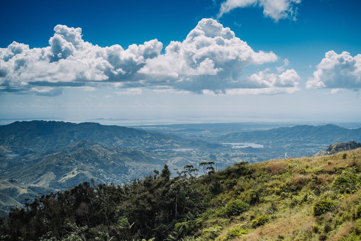 View of Puerto Rico's central mountain range along the ruta de la longaniza.