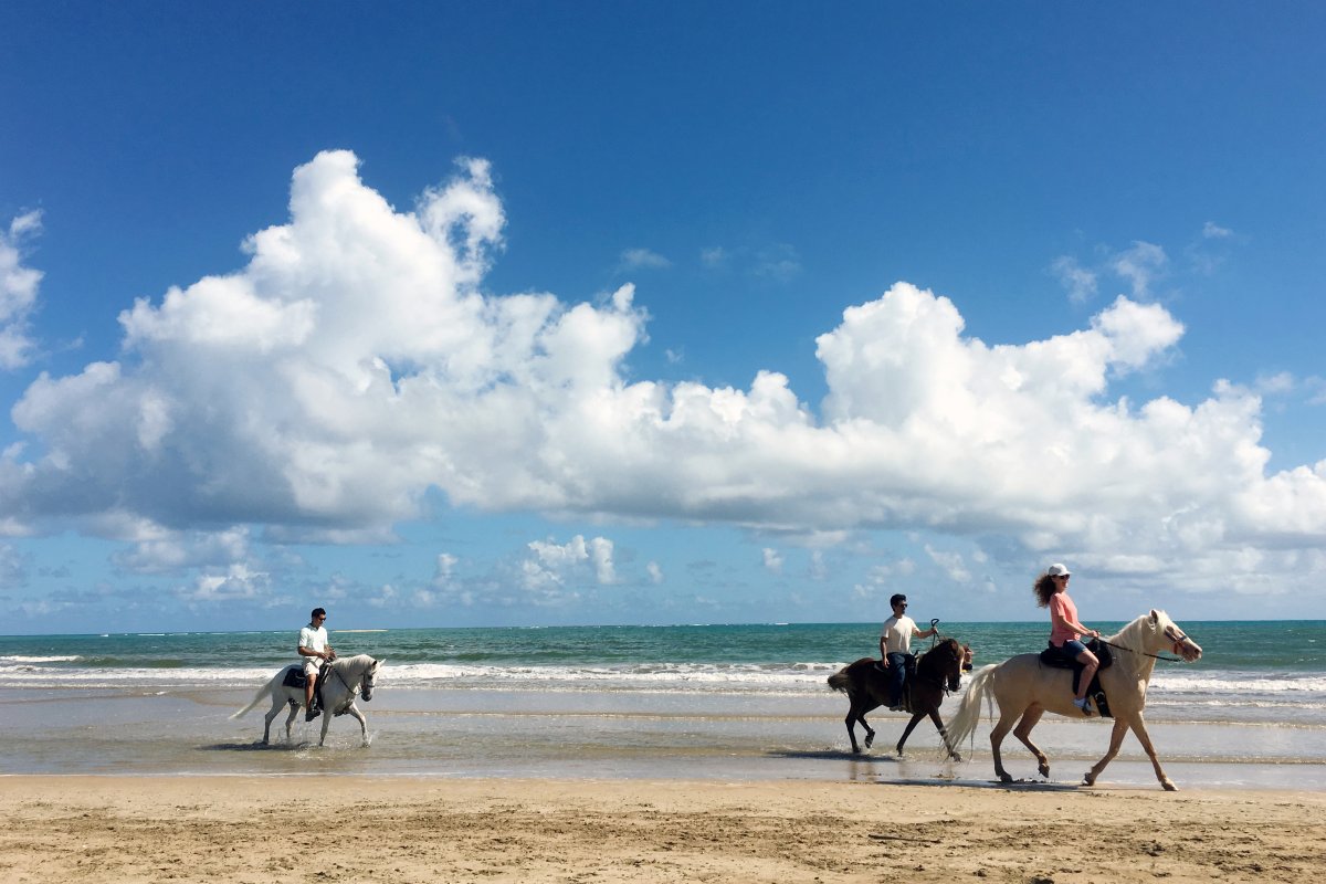 Horseback riding in the beach.