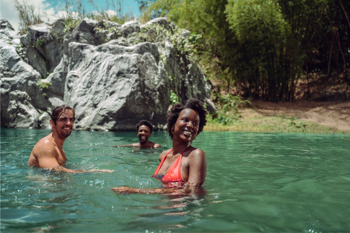 Group of friends in a river.