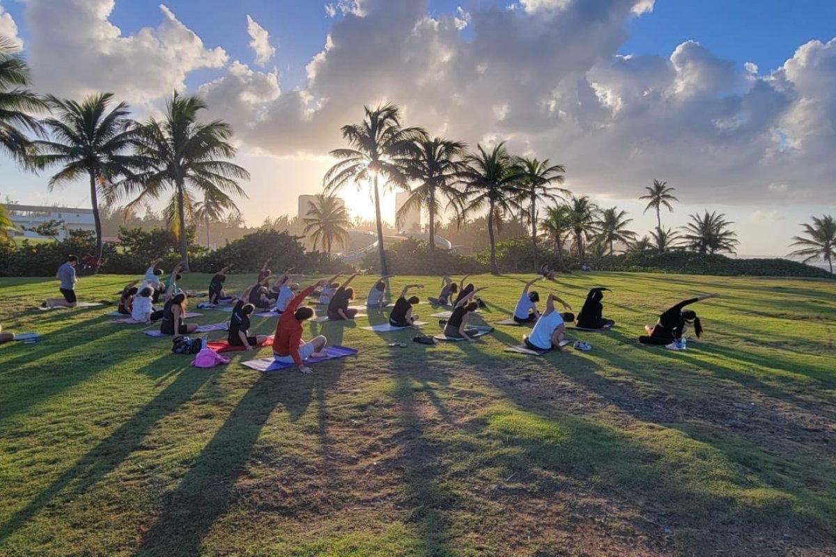 Outdoor yoga class.