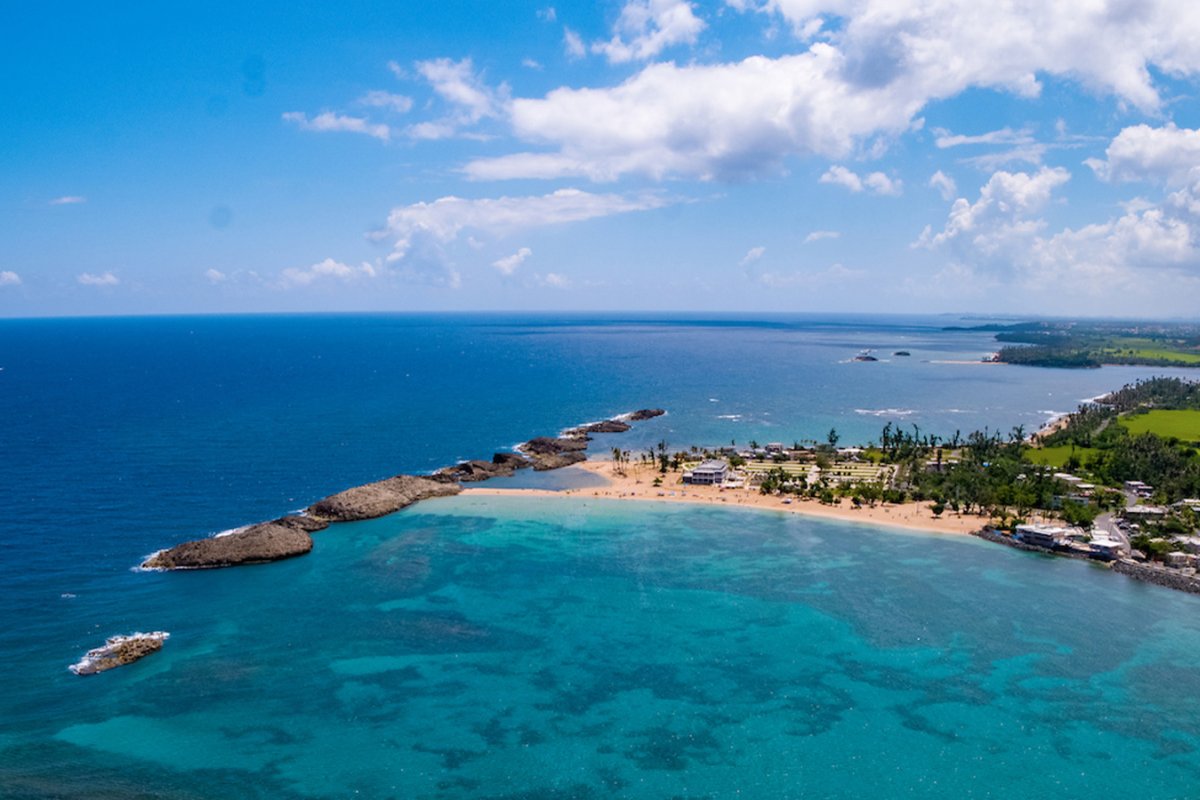 An aerial view of the coastline of Vega Baja, located on the northern coast of Puerto Rico.