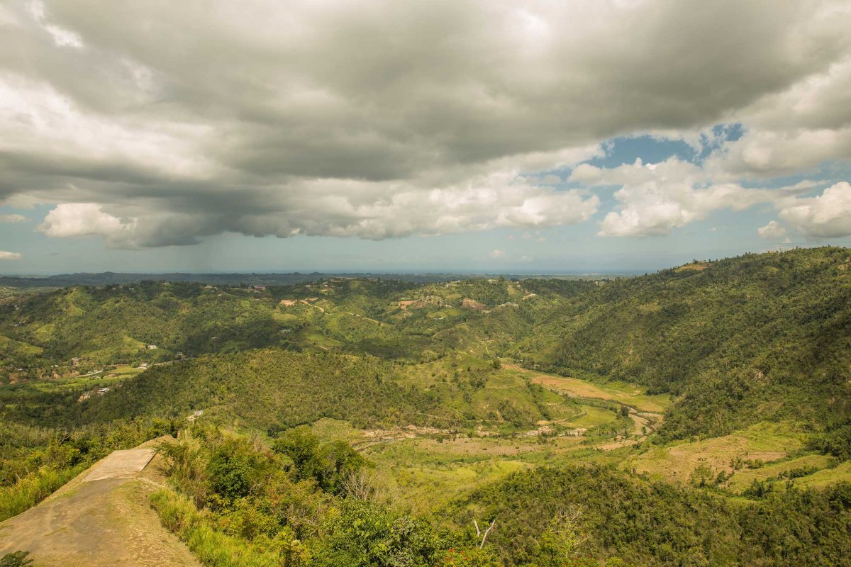 An expansive view of the green hills of Morovis, Puerto Rico.