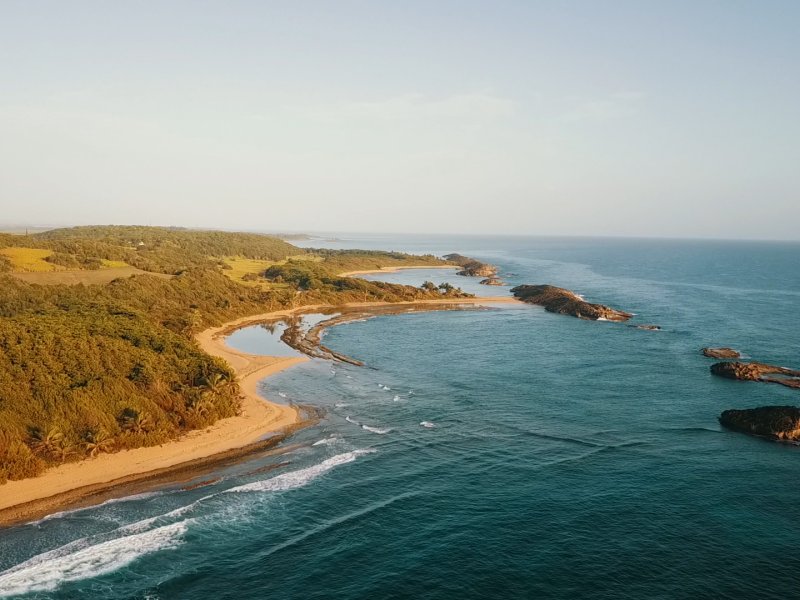 An aerial shot of Manati's coastline