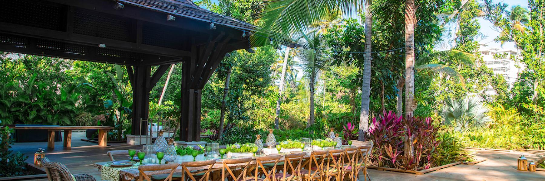 View of a beautiful outdoor dinner setup at the St. Regis Bahia Beach.