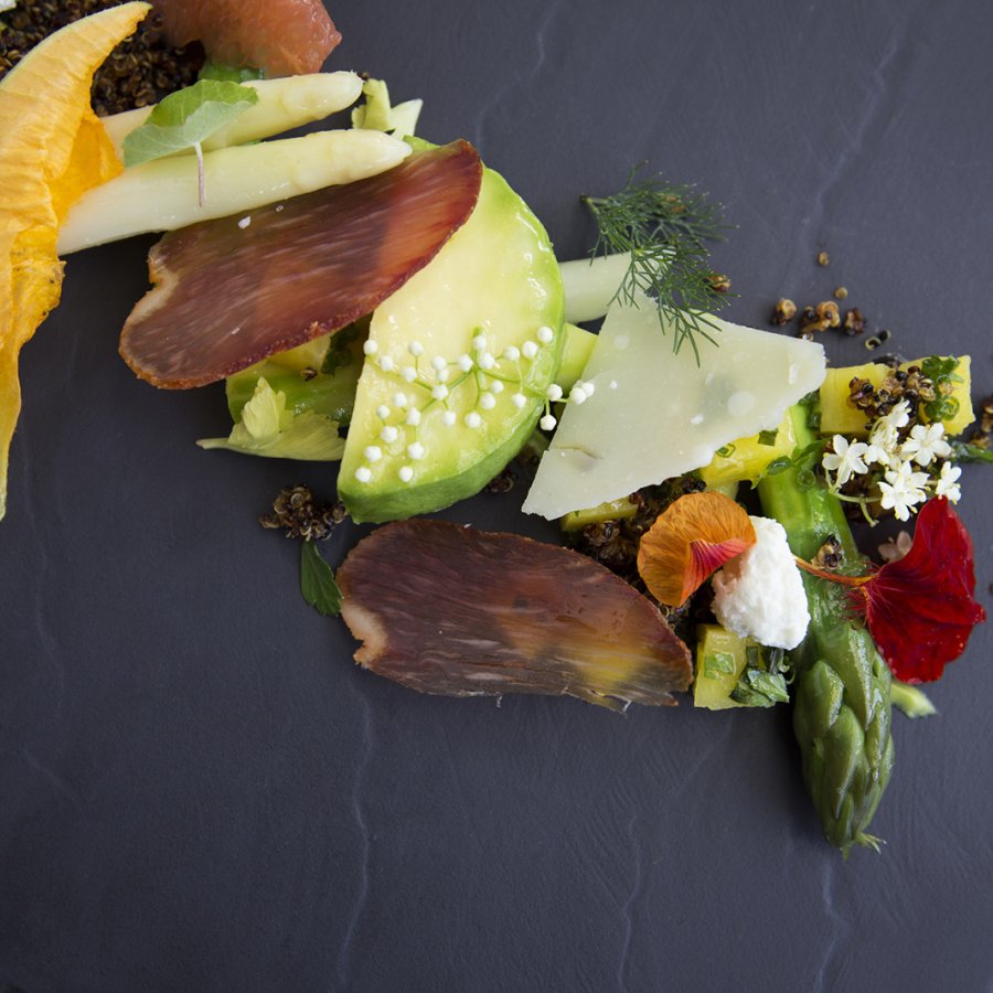 Creative display of vegetables on a plate.