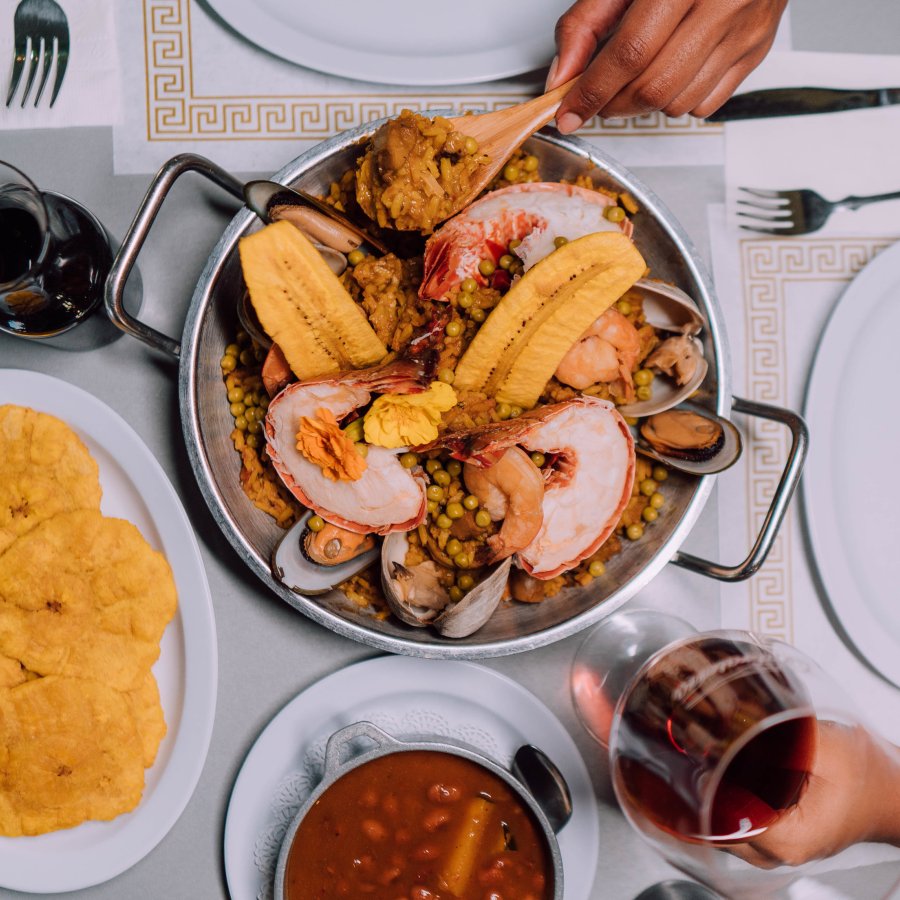 An overhead shot of the food at El Balcon de Capitan in Salinas.