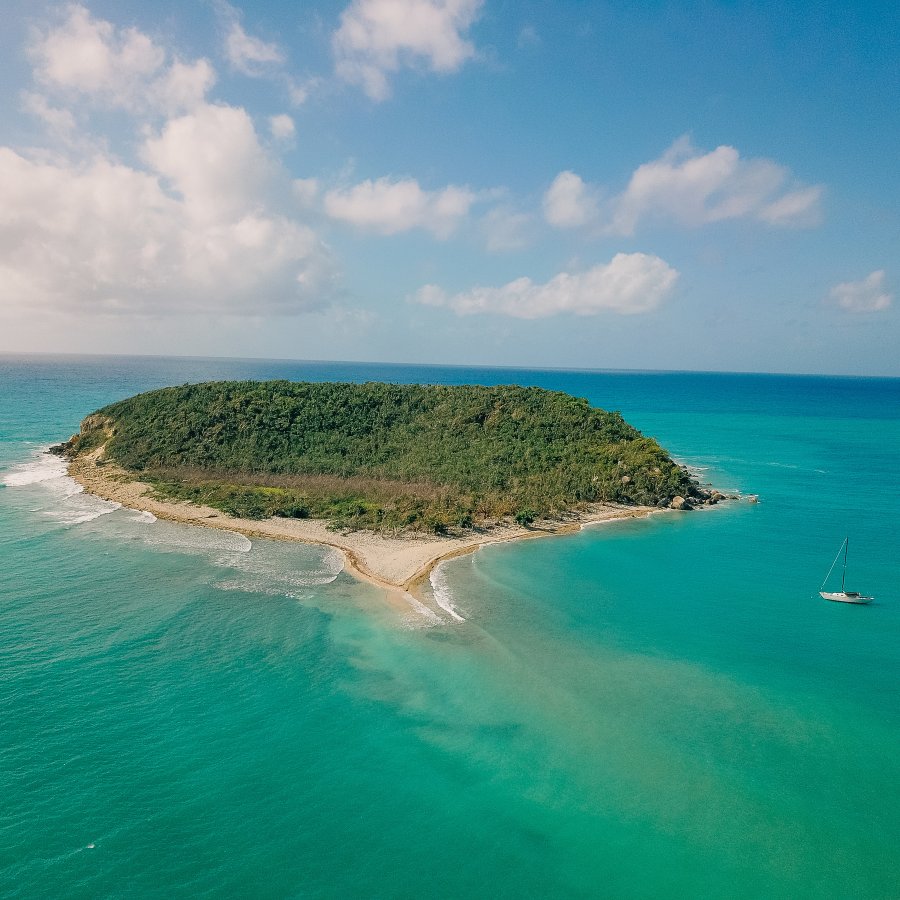 An aerial view of Esperanza Beach in Vieques, Puerto Rico.