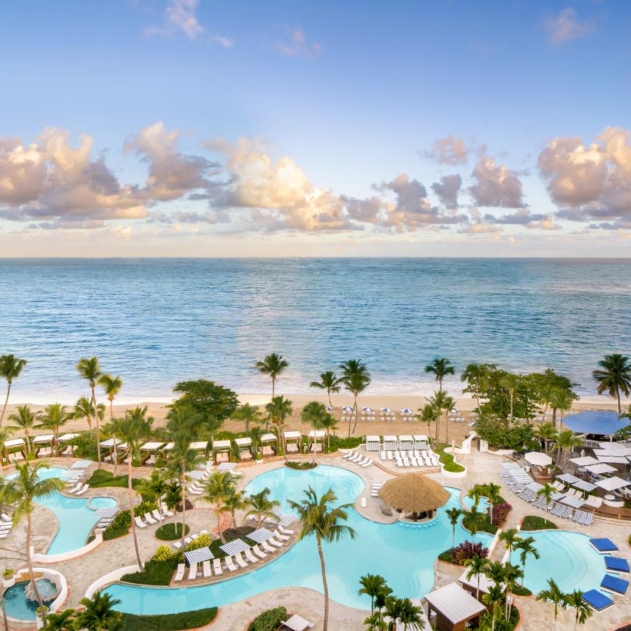 Pool view at Fairmont El San Juan Hotel. 