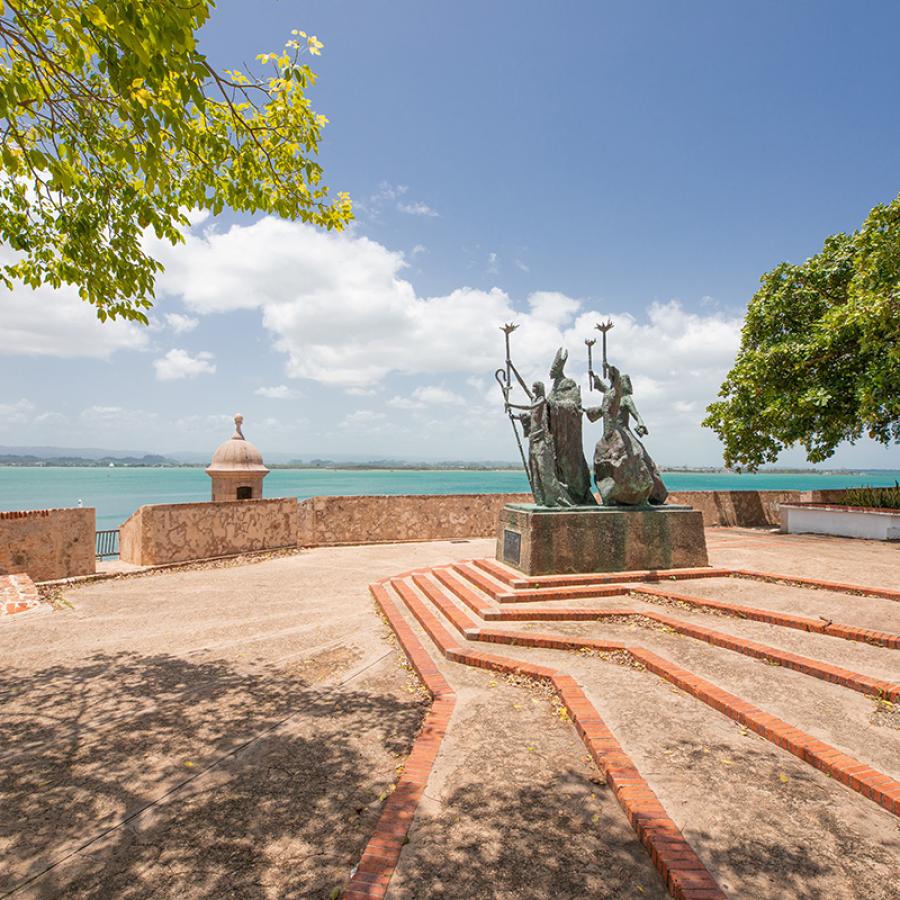 View of La Rogativa, a sculpture that commemorates a women-led religious procession that took place in 1797. 