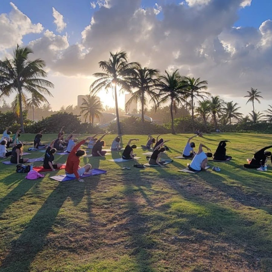 Outdoor yoga class.