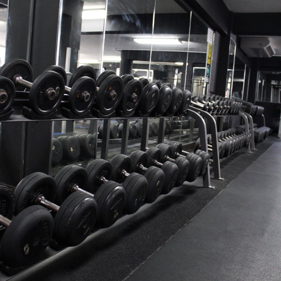 Weights in a gym.