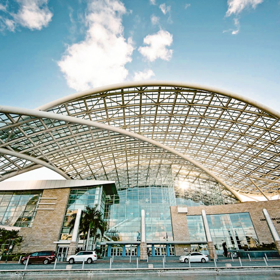 Close up of the Convention Center.