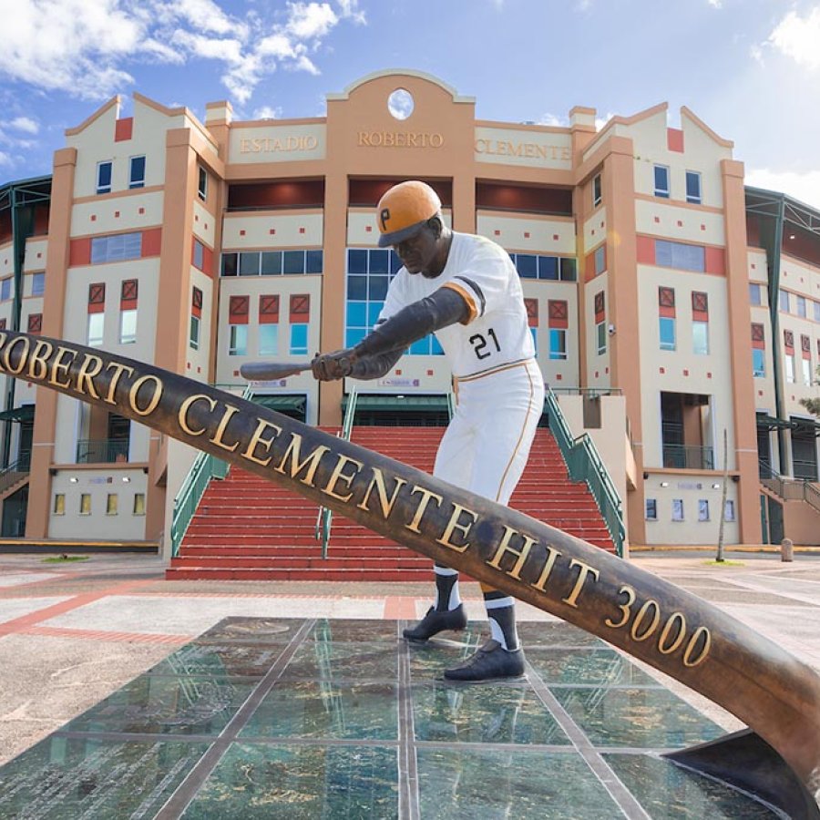 A Roberto Clemente statue in Puerto Rico. 