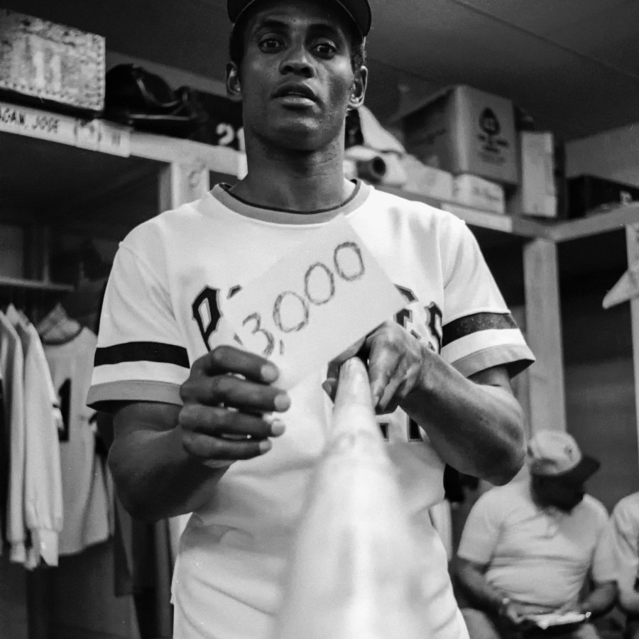 Roberto Clemente with bat.