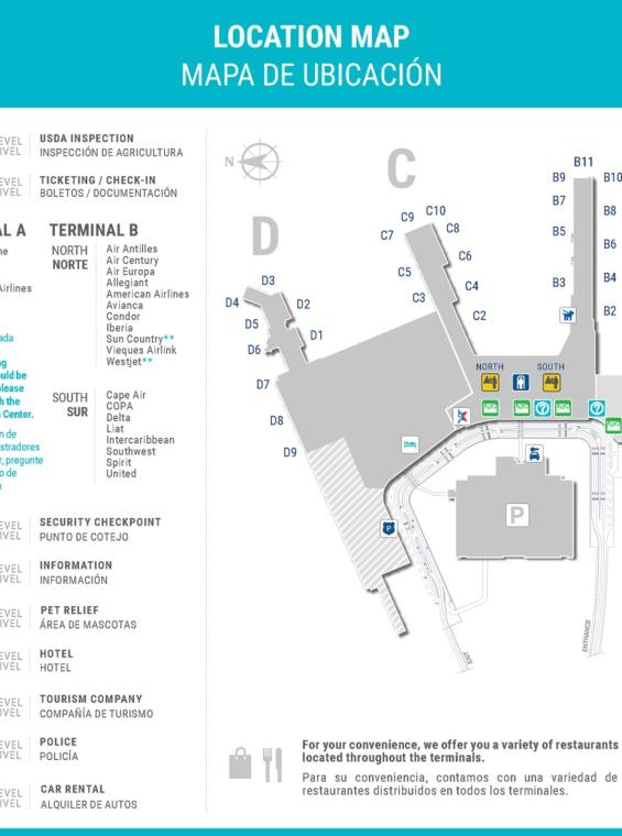 A map of the luis marin munoz airport in San Juan Puerto Rico (SJU)