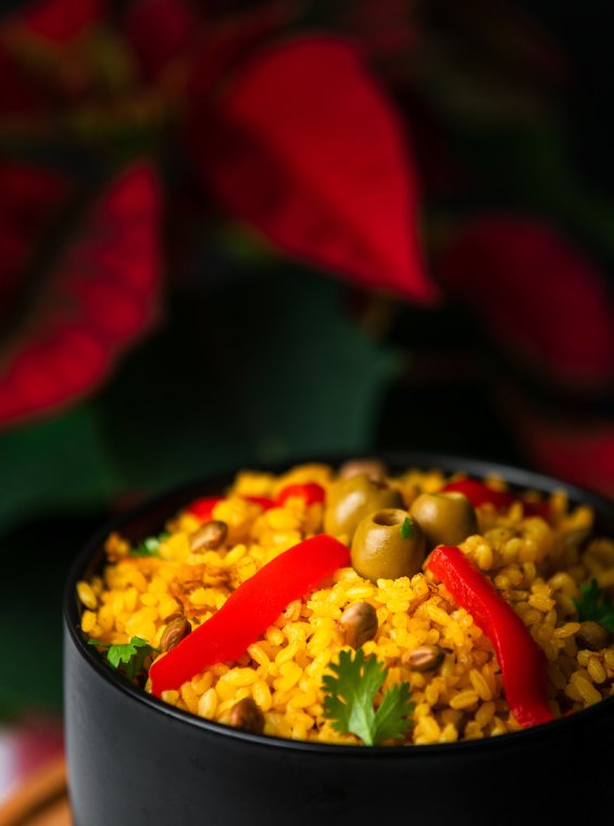 Arroz con gandules close up.